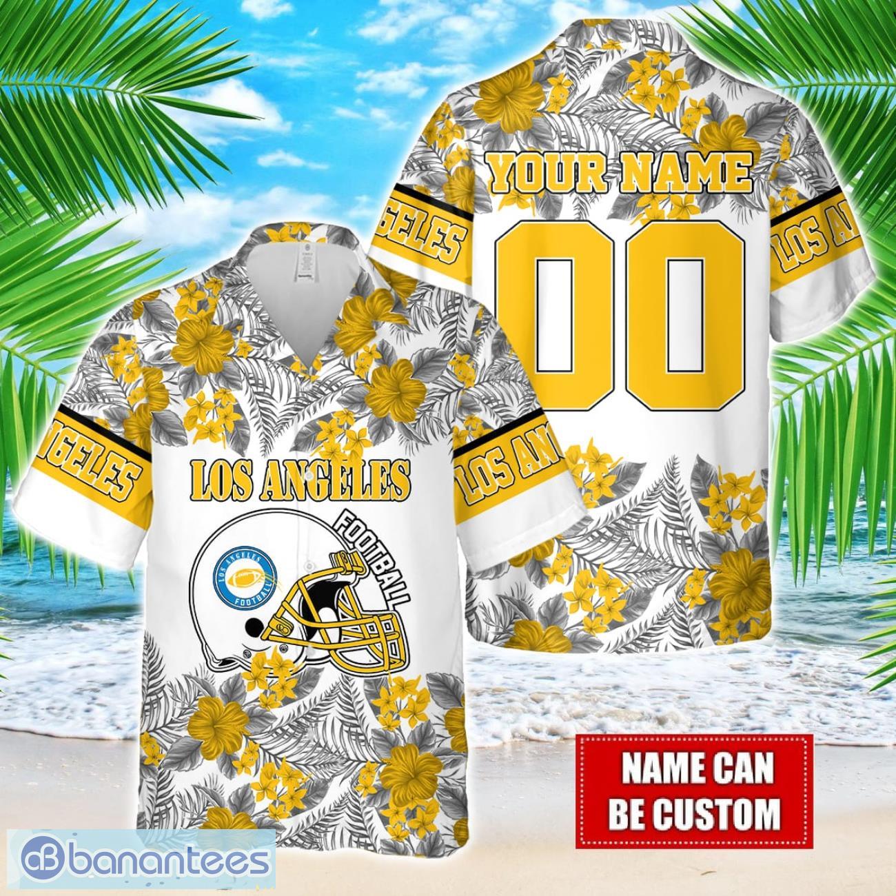 yellow los angeles team hawaiian and shorts all printed beach set for fans custom name image Yellow Los Angeles Team Hawaiian And Shorts All Printed Beach Set For Fans Custom Name Product Photo 1