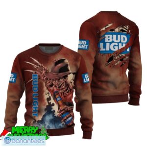 Bud Light Freddy Krueger Halloween Sweater Brand 3D Gift Christmas All Over Print For Fans - Bud Light Freddy Krueger Halloween Sweater-1