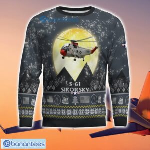 Sikorsky S-61 S61 3D Aircraft Moonlight Grey Ugly Christmas Sweater For Fans Product Photo 2