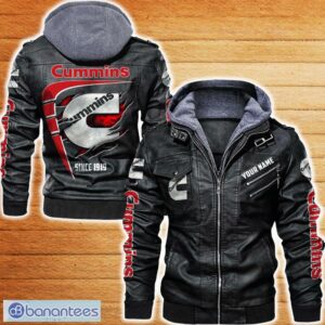 Cummins Leather Jacket Black And Brown Color Car Logo Trending All OVer Print Gift Fans Custom Name - Cummins Leather Jacket Car For Fans_1