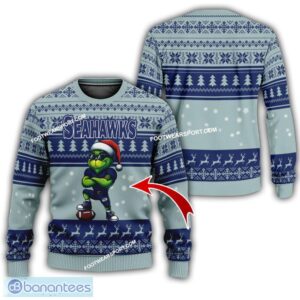 NFL Seattle Seahawks Grinch Football Ugly Sweater Gift For Christmas - NFL Seattle Seahawks New Grinch Ugly Christmas Sweater Photo 1