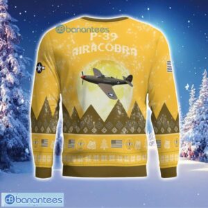 P-39 Airacobra P39 Aircraft Moonlight 3D Print Ugly Christmas Sweater Christmas Gift Yellow Color Sweater Product Photo 3