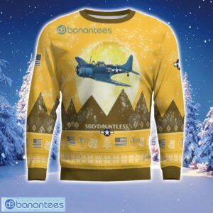 Douglas SBD Dauntless Aircraft Moonlight 3D Print Ugly Christmas Sweater Christmas Gift Yellow Color Sweater Product Photo 2