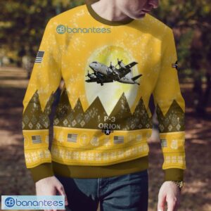 P-3 Orion P3 Aircraft Moonlight 3D Print Ugly Christmas Sweater Christmas Gift Yellow Color Sweater Product Photo 2