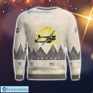 P-38 Lightning P38 All Printed Aircraft Moonlight Ugly Christmas Sweater Product Photo 3