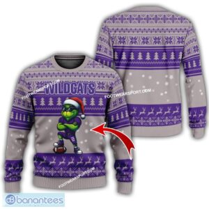 NCAA Northwestern Wildcats Grinch Football Ugly 3D Sweater Gift For Christmas - NCAA Northwestern Wildcats New Grinch Ugly Christmas Sweater Photo 1