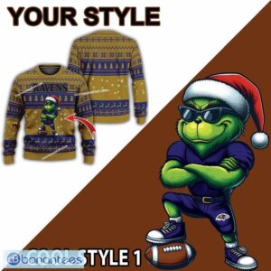 NFL Baltimore Ravens Grinch Style Knitted Christmas Sweater Gift For Adult - NFL Baltimore Ravens New Grinch Ugly Christmas Sweater Photo 2