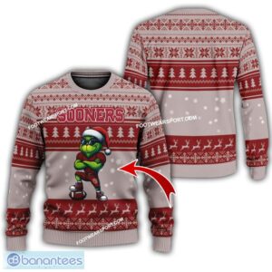 NCAA Oklahoma Sooners Grinch Football Knitted Sweater AOP Gift For Christmas - NCAA Oklahoma Sooners New Grinch Ugly Christmas Sweater Photo 1