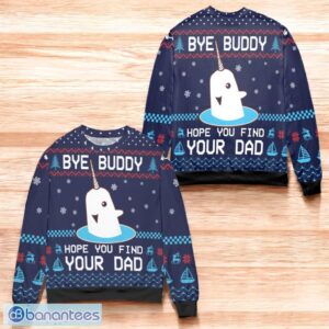 Elf Bye Buddy Hope You Find Your Dad Christmas Pattern Ugly Christmas Sweater Blue Product Photo 1