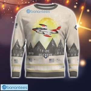 T-2C Buckeye T2C All Printed Aircraft Moonlight Ugly Christmas Sweater Product Photo 2