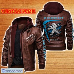 Peugeot Leather Jacket Black And Brown Color Car Logo Trending All OVer Print Gift Fans Custom Name - Peugeot Leather Jacket Car For Fans_2