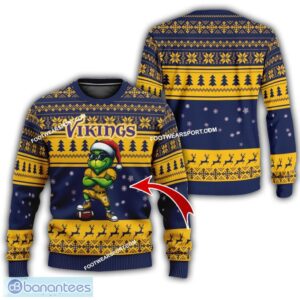NFL Minnesota Vikings Grinch Football Knitted 3D Sweater Gift For Christmas - NFL Minnesota Vikings New Grinch Ugly Christmas Sweater Photo 1