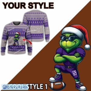 NCAA Northwestern Wildcats Grinch Football Ugly 3D Sweater Gift For Christmas - NCAA Northwestern Wildcats New Grinch Ugly Christmas Sweater Photo 2