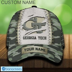 Georgia Tech Yellow Jackets 3D Hat And Cap Beach Design Camo Green For Fans Gift Custom Name - Georgia Tech Yellow Jackets 3D Hat And Cap Camo_1