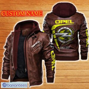 Opel Leather Jacket Black And Brown Color Car Logo Trending All OVer Print Gift Fans Custom Name - Opel Leather Jacket Car For Fans_2