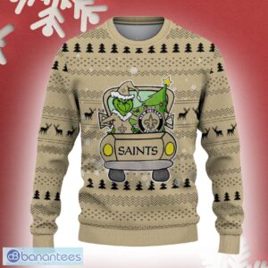 New Orleans Saints Grinch Driving Funny 3D Ugly Christmas Sweater For Men Women - New Orleans Saints Christmas Sweater Grinch Driving Photo 2