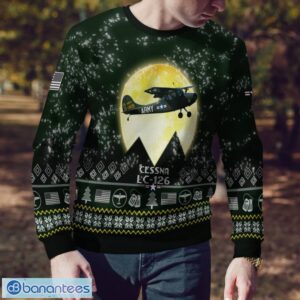 Cessna LC-126 LC126 Forest Green Color Aircraft Moonlight Pattern 3D Ugly Christmas Sweater Product Photo 2