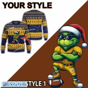 NFL Minnesota Vikings Grinch Football Knitted 3D Sweater Gift For Christmas - NFL Minnesota Vikings New Grinch Ugly Christmas Sweater Photo 2