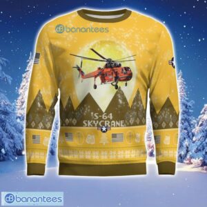 S-64 Skycrane S64 Aircraft Moonlight 3D Print Ugly Christmas Sweater Christmas Gift Yellow Color Sweater Product Photo 2