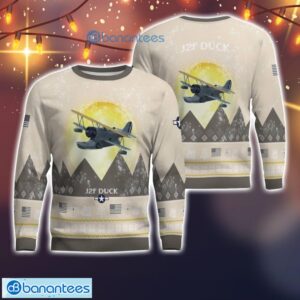 Grumman J2F Duck All Printed Aircraft Moonlight Ugly Christmas Sweater Christmas Gift Product Photo 1