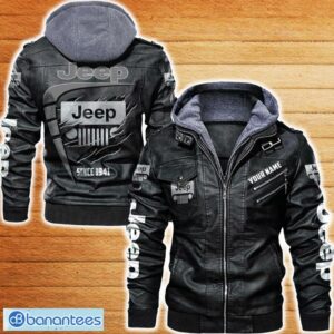 Jeep Leather Jacket Black And Brown Color Car Logo Trending All OVer Print Gift Fans Custom Name - Jeep Leather Jacket Car For Fans_1