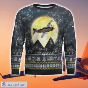 P-47 Thunderbolt P47 3D Aircraft Moonlight Grey Ugly Christmas Sweater For Fans Product Photo 2