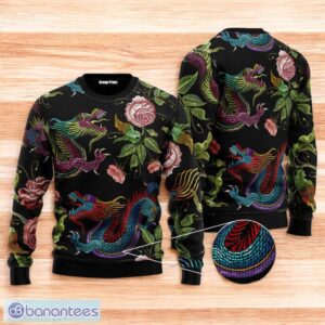 Dragons Flower Pattern Pullover Ugly Christmas Sweater For Men And Women Product Photo 1