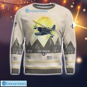 Grumman J2F Duck All Printed Aircraft Moonlight Ugly Christmas Sweater Christmas Gift Product Photo 2
