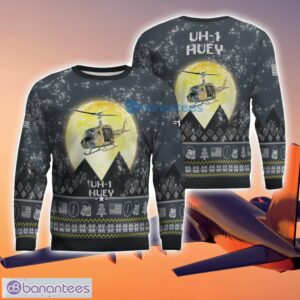 UH-1 Huey UH1 3D Aircraft Moonlight Grey Ugly Christmas Sweater For Fans Product Photo 1