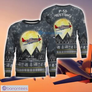 P-51 Mustang P51 3D Aircraft Moonlight Grey Ugly Christmas Sweater For Fans Product Photo 1