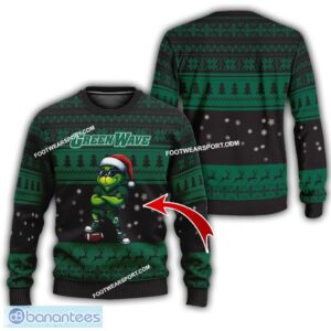 NCAA Tulane Green Wave Grinch Style Knitted Christmas Sweater AOP Gift For Adult - NCAA Tulane Green Wave New Grinch Ugly Christmas Sweater Photo 1