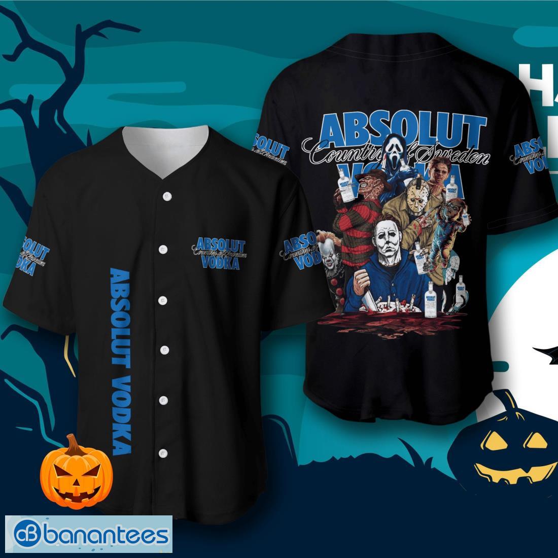 absolut vodka halloween horror characters baseball jersey mens womens sizes image Absolut Vodka Halloween Horror Characters Baseball Jersey – Men’s & Women’s Sizes Product Photo 1