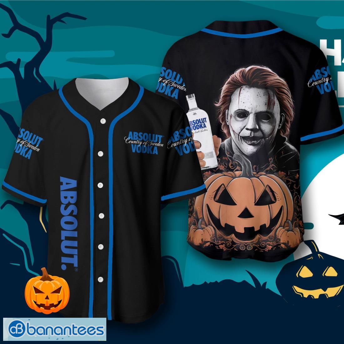 absolut vodka michael myers halloween costume baseball jersey mens womens sizes image Absolut Vodka Michael Myers Halloween Costume Baseball Jersey – Men’s & Women’s Sizes Product Photo 1