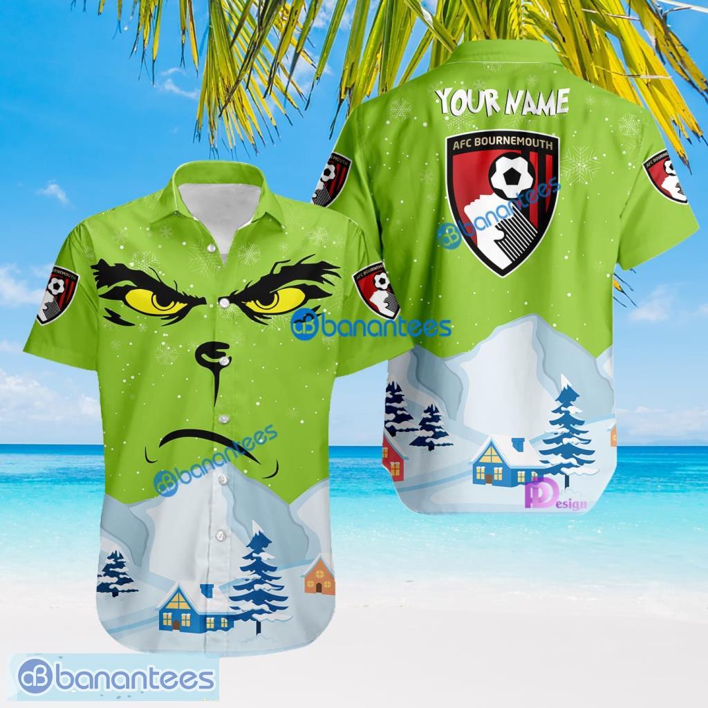 afc bournemouth the grinch winter christmas house tropical hawaiian shirt custom name image AFC Bournemouth The Grinch Winter Christmas House Tropical Hawaiian Shirt Custom Name Product Photo 1