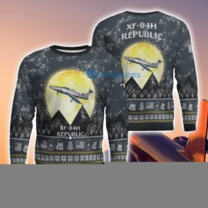 Republic XF-84H XF84H 3D Aircraft Moonlight Grey Ugly Christmas Sweater For Fans Product Photo 1