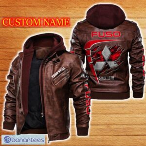 Mitsubishi Fuso Leather Jacket Black And Brown Color Car Logo Trending All OVer Print Gift Fans Custom Name - Mitsubishi Fuso Leather Jacket Car For Fans_2