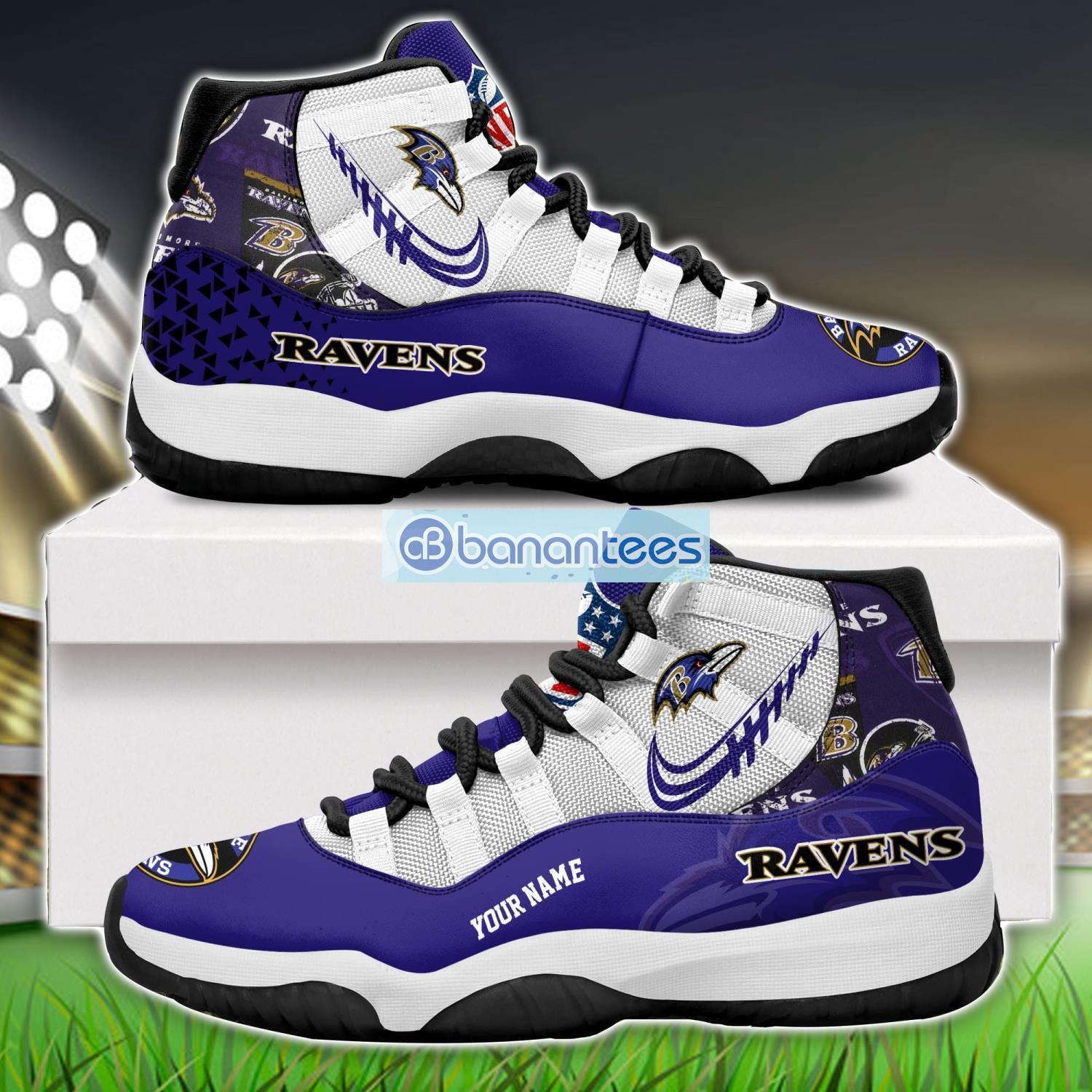 baltimore ravens air jordan 11 sneakers custom name special shoes for fans image Baltimore Ravens Air Jordan 11 Sneakers Custom Name Special Shoes For Fans Product Photo 1