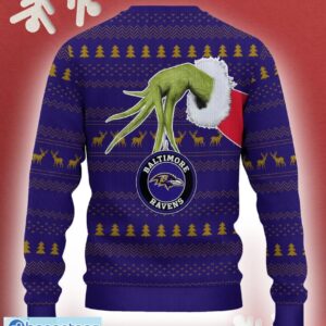 Baltimore Ravens Grinch Driving Funny 3D Ugly Christmas Sweater For Men Women - Baltimore Ravens Christmas Sweater Grinch Driving Photo 3