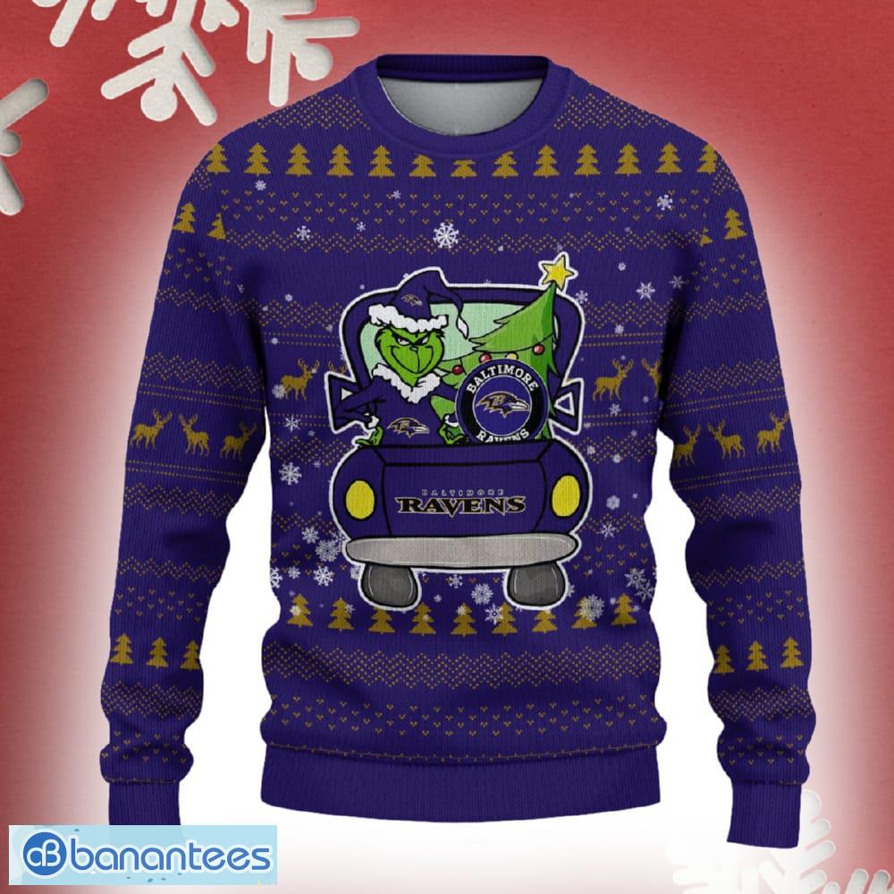 baltimore ravens grinch driving funny 3d ugly christmas sweater for men women image Baltimore Ravens Grinch Driving Funny 3D Ugly Christmas Sweater For Men Women - Baltimore Ravens Christmas Sweater Grinch Driving Photo 2