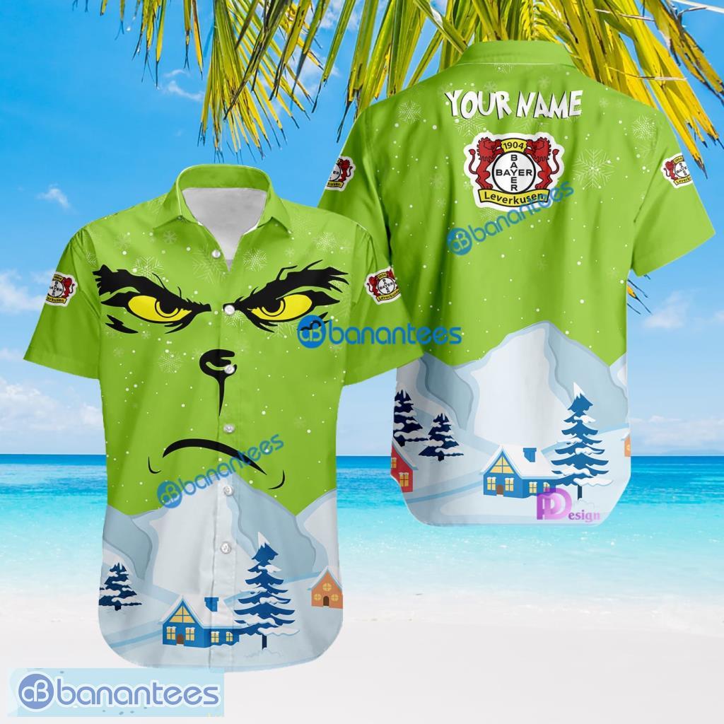 bayer leverkusen the grinch winter christmas house tropical hawaiian shirt custom name image Bayer Leverkusen The Grinch Winter Christmas House Tropical Hawaiian Shirt Custom Name Product Photo 1