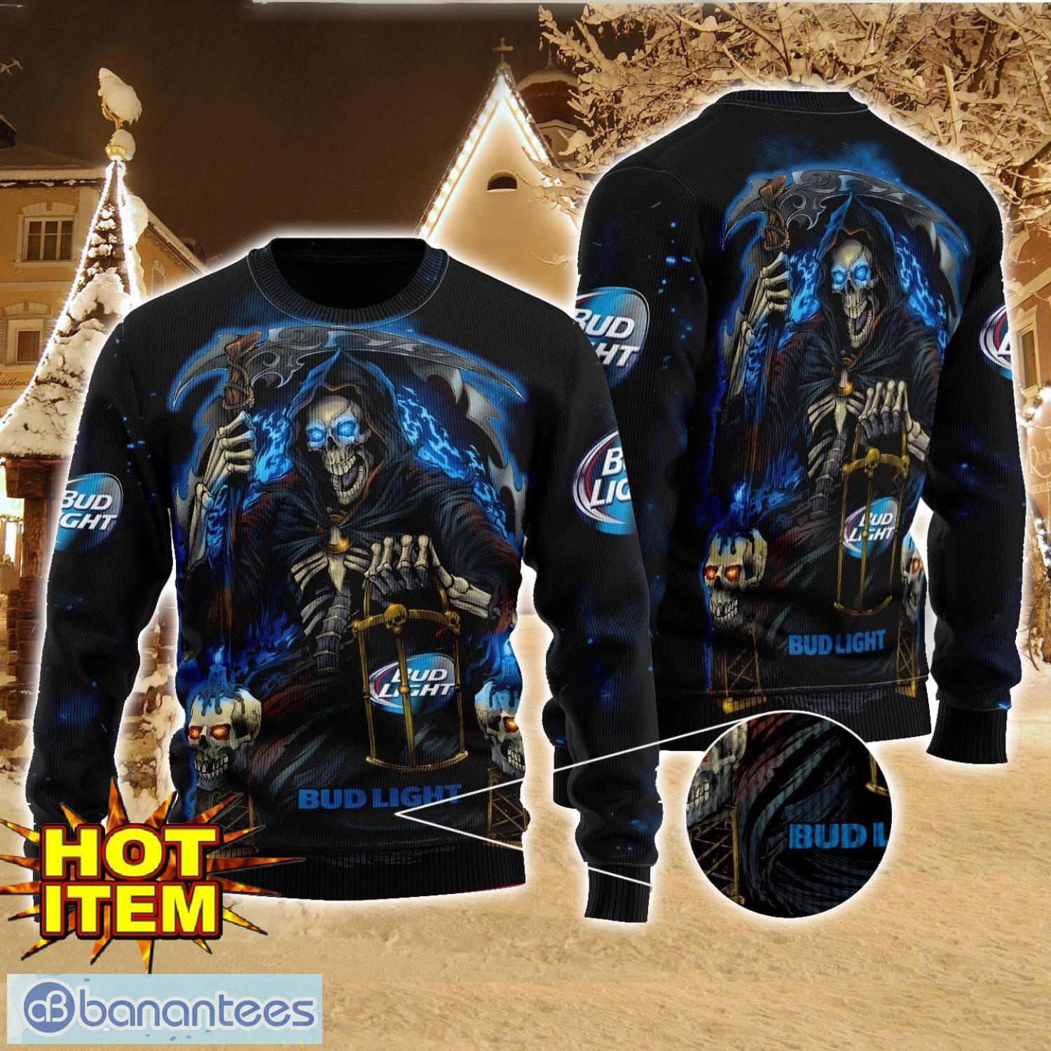 bud light beer death halloween all over print sweater halloween gift for men and women image Bud Light Beer Death Halloween All Over Print Sweater Halloween Gift For men And Women Product Photo 1