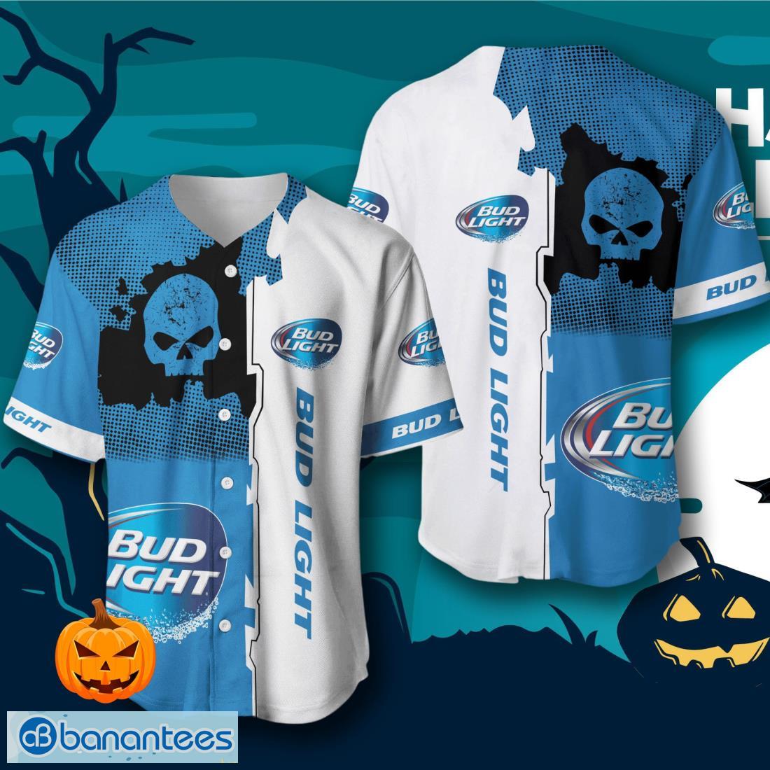 bud light skull baseball jersey mens womens sizes image Bud Light Skull Baseball Jersey – Men’s & Women’s Sizes Product Photo 1