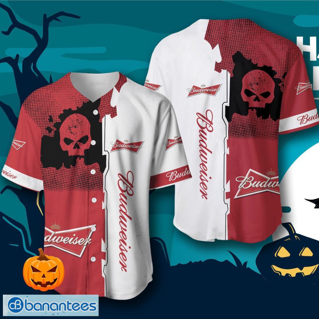 budweiser skull baseball jersey mens womens sizes image Budweiser Skull Baseball Jersey – Men’s & Women’s Sizes Product Photo 1