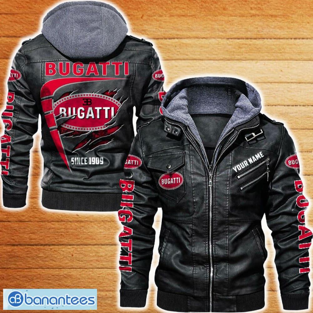 bugatti leather jacket black and brown color car logo trending all over print gift fans custom name image Bugatti Leather Jacket Black And Brown Color Car Logo Trending All OVer Print Gift Fans Custom Name - Bugatti Leather Jacket Car For Fans_1