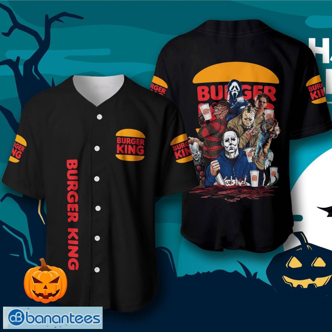 burger king halloween horror characters baseball jersey mens womens sizes image Burger King Halloween Horror Characters Baseball Jersey – Men’s & Women’s Sizes Product Photo 1