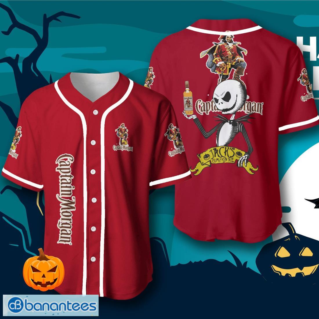 captain morgan halloween jack skellington nightmare baseball jersey mens womens sizes image Captain Morgan Halloween Jack Skellington Nightmare Baseball Jersey – Men’s & Women’s Sizes Product Photo 1