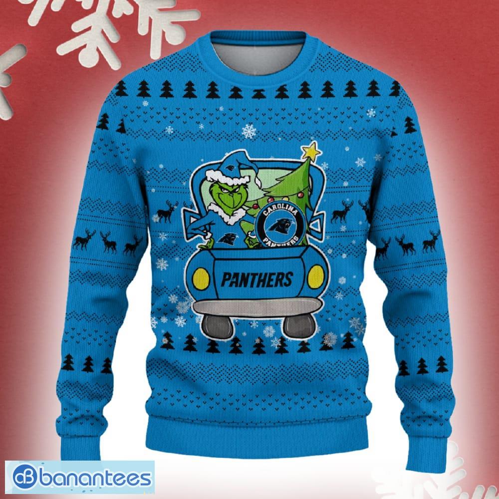 carolina panthers grinch driving funny 3d ugly christmas sweater for men women image Carolina Panthers Grinch Driving Funny 3D Ugly Christmas Sweater For Men Women - Carolina Panthers Christmas Sweater Grinch Driving Photo 2