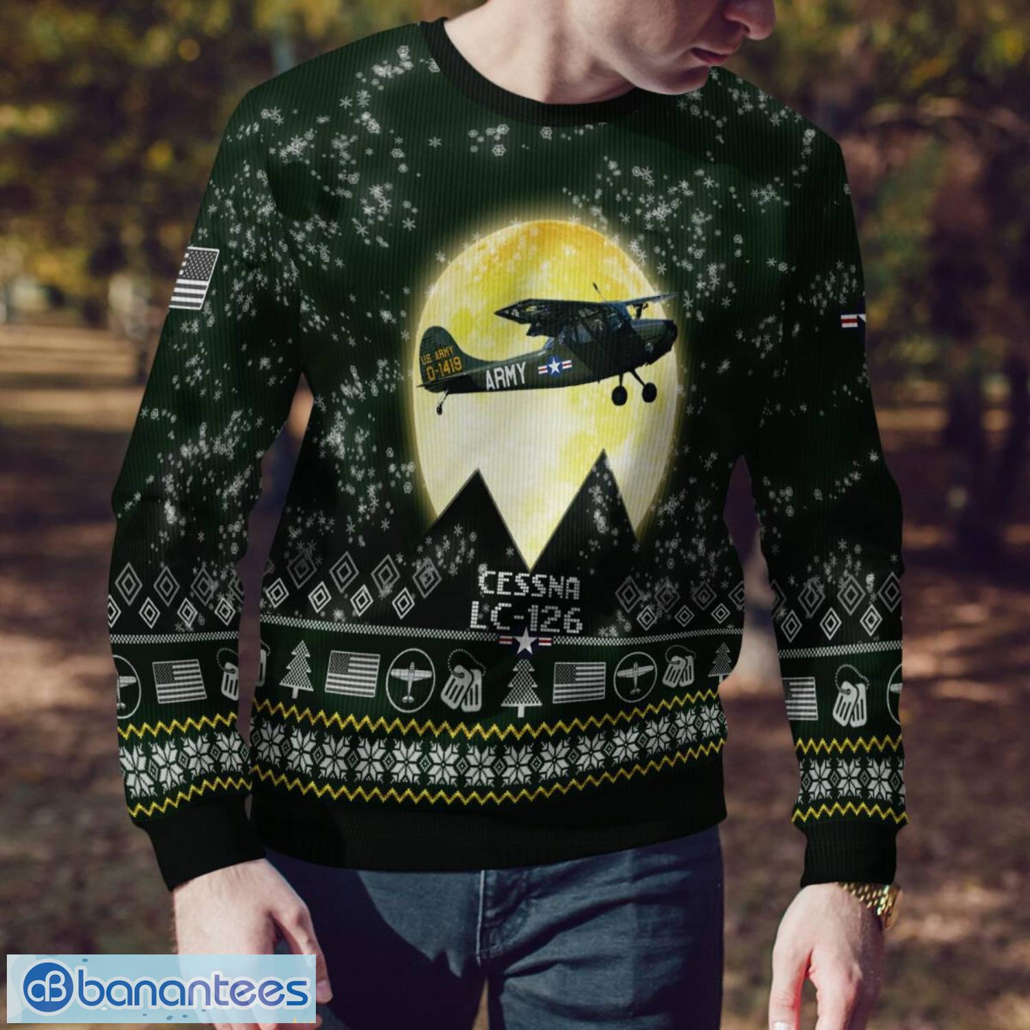 cessna lc 126 lc126 forest green color aircraft moonlight pattern 3d ugly christmas sweater 1 image Cessna LC-126 LC126 Forest Green Color Aircraft Moonlight Pattern 3D Ugly Christmas Sweater Product Photo 2