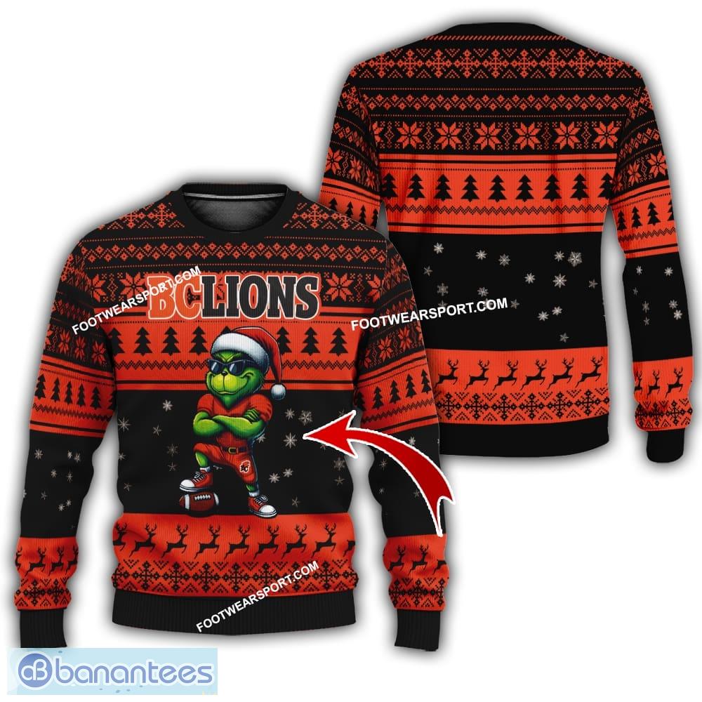cfl bc lions new grinch ugly christmas 3d sweater gift for men and women image CFL BC Lions New Grinch Ugly Christmas 3D Sweater Gift For Men And Women - CFL BC Lions New Grinch Ugly Christmas Sweater Photo 1