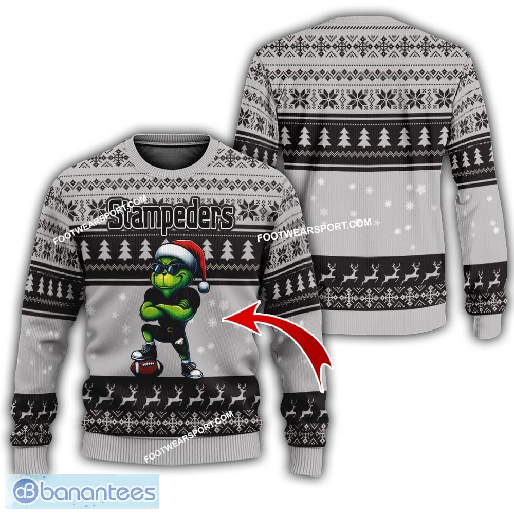 cfl calgary stampeders grinch football ugly sweater gift for christmas image CFL Calgary Stampeders Grinch Football Ugly Sweater Gift For Christmas - CFL Calgary Stampeders New Grinch Ugly Christmas Sweater Photo 1